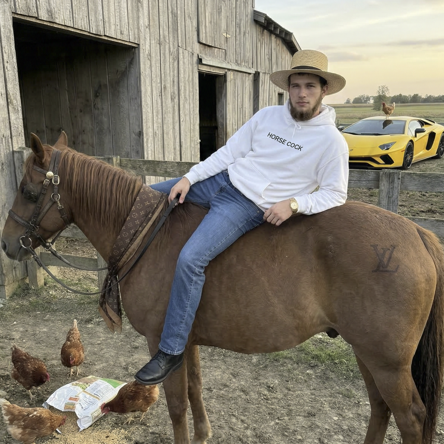 HORSE COCK - Graphic White Hoodie